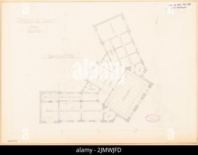 Vollmer Johannes (1845-1920), municipio Nauen. Concorso mensile Agosto 1885 (08,1885): Piano del piano superiore; Scala bar. Acquerello a matita sulla scatola, 40,1 x 54,7 cm (compresi i bordi di scansione) Vollmer Johannes (1845-1920): Rathaus, Nauen. Monatskonkurrenz 1885 agosto Foto Stock