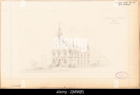 Vollmer Johannes (1845-1920), municipio Nauen. Concorso mensile Agosto 1885 (8,1885): Vista prospettica. Matita su cartone, 27,3 x 43 cm (compresi i bordi di scansione) Vollmer Johannes (1845-1920): Rathaus, Nauen. Monatskonkurrenz 1885 agosto Foto Stock