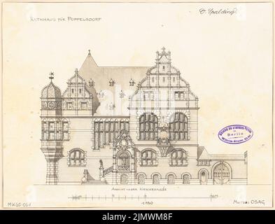 Spalding otto (1863-1945), Rathaus Bonn-Poppelsdorf. Concorso mensile nel luglio 1894 (07,1894): RISS Road View (Kirschenallee) 1: 150; Scala bar. Inchiostro su cartone, 23,9 x 31,3 cm (compresi i bordi di scansione) otto di Spalding (1863-1945): Rathaus, Bonn-Poppelsdorf. Monatskonkurrenz Juli 1894 Foto Stock