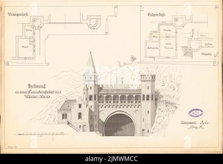 Architetto sconosciuto, ingresso tunnel. Concorso mensile Febbraio 1896 (02,1896): Variante A: Piano terra e piano superiore della casa custode, vista esterna 1: 100; Scala bar. Inchiostro su cartone, 41,1 x 59,6 cm (inclusi i bordi di scansione) N. : Tunneleinfahrt. Monatskonkurrenz Febbraio 1896 Foto Stock