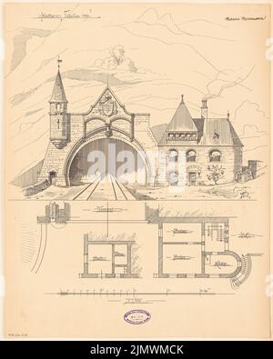 Herrmann R. Martin (1871-1926), ingresso tunnel. Concorso mensile Febbraio 1896 (02,1896): Pianta piano terra e piano superiore della casa custode, vista esterna 1: 100; Scala bar. Inchiostro su cartone, 51,4 x 41,1 cm (compresi i bordi di scansione) Herrmann Martin Richard (1871-1926): Tunneleinfahrt. Monatskonkurrenz Febbraio 1896 Foto Stock