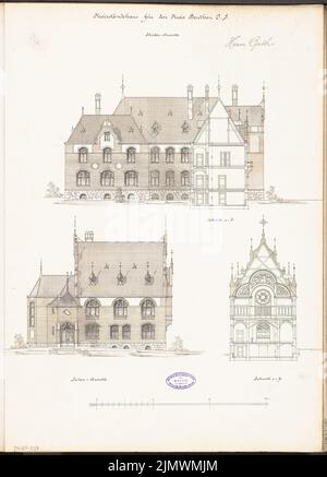 Guth Hermann (1851-1924), ufficio distrettuale di Beuthen. Concorso mensile Dicembre 1896 (12,1896): Vista laterale RISS, sezione trasversale con vista del tribunale; barra di scala. Acquerello Tusche sulla scatola, 60,1 x 43,2 cm (compresi i bordi di scansione) Guth Hermann (1851-1924): Landratsamt (Kreishaus), Beuthen. Monatskonkurrenz Dezember 1896 Foto Stock