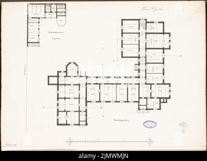 Guth Hermann (1851-1924), ufficio distrettuale di Beuthen. Concorso mensile Dicembre 1896 (12,1896): Grundriss Keller; Scala bar. Inchiostro su cartone, 43,6 x 59,8 cm (compresi i bordi di scansione) Guth Hermann (1851-1924): Landratsamt (Kreishaus), Beuthen. Monatskonkurrenz Dezember 1896 Foto Stock