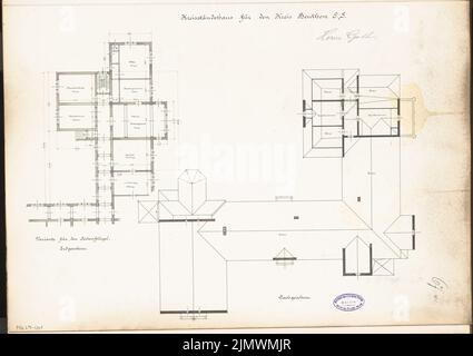 Guth Hermann (1851-1924), ufficio distrettuale di Beuthen. Concorso mensile Dicembre 1896 (12,1896): Piano piano piano piano variante piano terra, soffitta; Scala bar. Inchiostro su cartone, 42,1 x 59,6 cm (compresi i bordi di scansione) Guth Hermann (1851-1924): Landratsamt (Kreishaus), Beuthen. Monatskonkurrenz Dezember 1896 Foto Stock