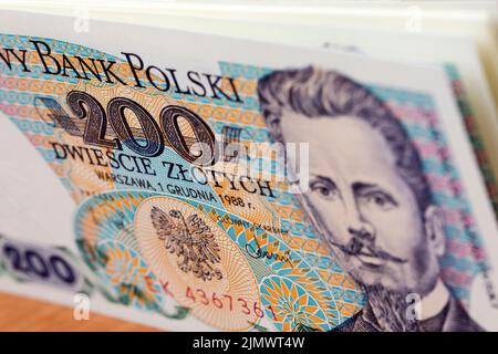 Vecchi soldi polacchi - 200 Zloty un background di affari Foto Stock
