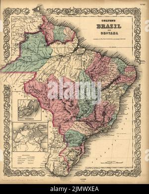 Mappa di Colton del Brasile con Guyana in Sud America, 1871 Foto Stock