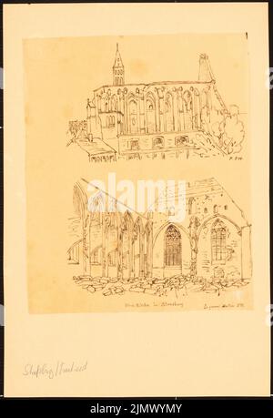 Quast Ferdinand von (1807-1877), Nuova Chiesa di Strasburgo (dopo il 1871): Carbone, vista interna e vista laterale dello stato bruciato 1870/71?, secondo la Guerre Illustrée, p. 544 e 541. Inchiostro su trasparente, 31,7 x 21,7 cm (compresi i bordi di scansione) Quast Ferdinand von (1807-1877): Neue Kirche, Straßburg Foto Stock
