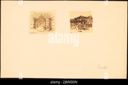 Quast Ferdinand von (1807-1877), Porticus Salomonis e al Aqsa Mosque a Gerusalemme (senza dat.): Due foglie (attraverso disegni): Vista prospettica dell'ingresso (ex Marienkirche 'nostra moglie') e vista prospettica esterna di loro. Inchiostro su trasparente, 25,4 x 41,2 cm (compresi i bordi di scansione) Quast Ferdinand von (1807-1877): Porticus Salomonis und al Aqsa Moschee, Gerusalemme Foto Stock