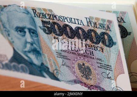 Vecchio denaro polacco - 500000 Zloty uno sfondo Foto Stock