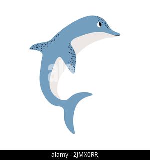 Cute vettore oceano illustrazione con Dolphin.Underwater cartone animato creature.Marine Animali.cute bambino disegno per tessuto, abbigliamento, libro, cartolina Illustrazione Vettoriale