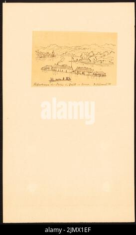 Quast Ferdinand von (1807-1877), appartamenti sul fiume del Dayak/Dajak nel barito sul Borneo (senza dat.): Vista prospettica (voto secondo Friedmann, vedere: Il mondo dell'isola dell'Asia orientale. Vol. II, 130, Lipsia 1868). Inchiostro su trasparente, 30 x 18,2 cm (compresi i bordi di scansione) Quast Ferdinand von (1807-1877): Flusswohnungen der Dayak/Dajak im Barito auf Borneo Foto Stock