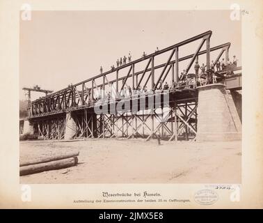 Architetto sconosciuto, Weserbrücke vicino Hameln (senza data): Vista. Foto su cartone, 28,8 x 36,3 cm (compresi i bordi di scansione) N. : Nebenbahn Hameln-Lage. Weserbrücke, Hameln Foto Stock