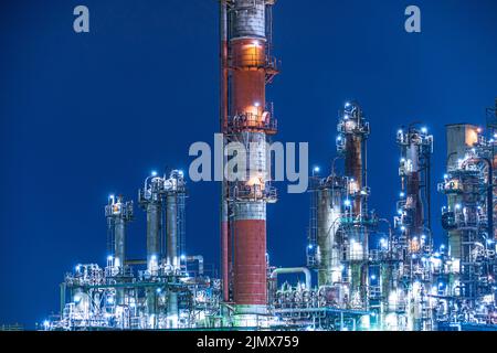 Vista notturna della fabbrica della zona industriale di Kawasaki Keihin Foto Stock