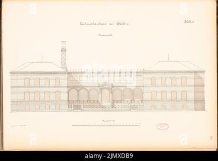 Architetto sconosciuto, mostra Charité Corpse, Berlino (ca 1885): vista frontale 1: 100. Acquerello litografico su carta, 48 x 69,5 cm (compresi i bordi di scansione) N. : Leichenschauhaus der Charité, Berlino Foto Stock