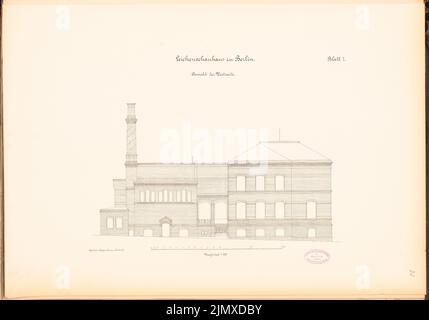 Architetto sconosciuto, Charité Core, Berlino (ca 1885): Vista lato ovest 1: 100. Litografia su carta, 48,5 x 69,4 cm (compresi i bordi di scansione) N. : Leichenschauhaus der Charité, Berlino Foto Stock