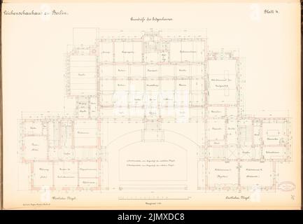 Architetto sconosciuto, Charité Core, Berlino (ca 1885): Grundriss ad es. 1: 100. Litografia su carta, 48 x 69,2 cm (compresi i bordi di scansione) N. : Leichenschauhaus der Charité, Berlino Foto Stock