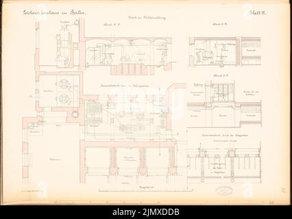 Architetto sconosciuto, Charité Core, Berlino (ca 1885): taglio 1:50. Acquerello litografico su carta, 48,8 x 69,3 cm (compresi i bordi di scansione) N. : Leichenschauhaus der Charité, Berlino Foto Stock