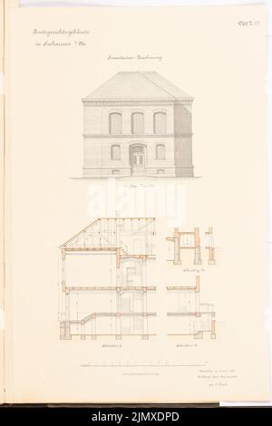 Architetto sconosciuto, tribunale distrettuale, Seehausen (ca 1887): Rilevato contenuto piano N. N. Litografia colorata su carta, 52,9 x 35,2 cm (compresi i bordi di scansione) N. : Amtsgericht, Seehausen Foto Stock