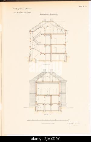 Architetto sconosciuto, tribunale distrettuale, Seehausen (ca 1887): Rilevato contenuto piano N. N. Litografia colorata su carta, 52,6 x 35,2 cm (compresi i bordi di scansione) N. : Amtsgericht, Seehausen Foto Stock