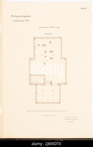 Architetto sconosciuto, tribunale distrettuale, Seehausen (ca 1887): Rilevato contenuto piano N. N. Litografia colorata su carta, 53,1 x 35,2 cm (compresi i bordi di scansione) N. : Amtsgericht, Seehausen Foto Stock