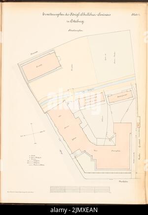 Architetto sconosciuto, seminario insegnante a Osterburg (ca 1888): pianta del sito. Litografia colorata su carta, 69,1 x 49,8 cm (compresi i bordi di scansione) N. : Lehrerseminar, Osterburg Foto Stock