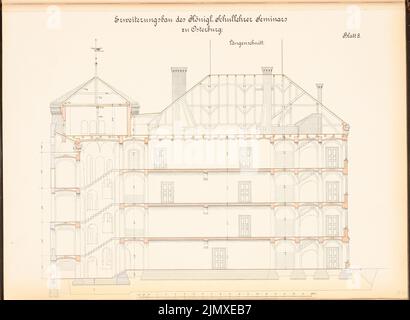 Architetto sconosciuto, seminario insegnante a Osterburg (ca 1888): sezione longitudinale. Litografia colorata su carta, 50,2 x 68,7 cm (compresi i bordi di scansione) N. : Lehrerseminar, Osterburg Foto Stock