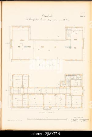 Schulze Friedrich (1843-1912), Luisen-Gymnasium, Berlino (1878-1882): Prescolare: Grundrisse DG, 1: 100. Litografia colorata su carta, 69,1 x 48,8 cm (compresi i bordi di scansione) Schulze Friedrich (1843-1912): Luisen-Gymnasium, Berlino Foto Stock