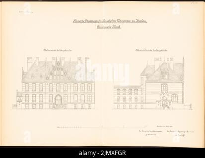 Architetto sconosciuto, università, Wroclaw. Nuovi edifici. Clinica chirurgica (ca 1891): vista frontale e occidentale dell'edificio didattico. Litografia su carta, 69,4 x 95,5 cm (compresi i bordi di scansione) N. : Universität Breslau. Klinische Neubauten. Chirurgische Klinik Foto Stock