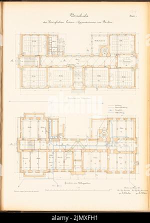 Schulze Friedrich (1843-1912), Luisen-Gymnasium, Berlino (1878-1882): Preschool: Grundrisse EG e KG 1: 100. Litografia colorata su carta, 69,3 x 48,8 cm (compresi i bordi di scansione) Schulze Friedrich (1843-1912): Luisen-Gymnasium, Berlino Foto Stock