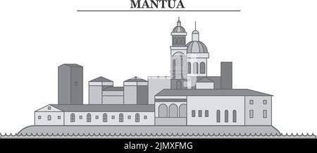 Italia, Mantova città skyline isolato vettore illustrazione, icone Illustrazione Vettoriale