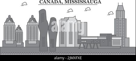 Canada, Mississauga città skyline isolato vettore illustrazione, icone Illustrazione Vettoriale
