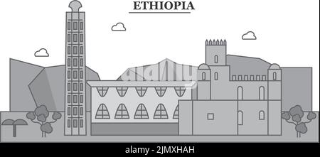 Etiopia città skyline isolato vettore illustrazione, icone Illustrazione Vettoriale