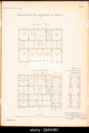 Architetto sconosciuto, edificio di servizio consistoriale, Szczecin (ca 1892): Grundrisse 1st floor, EG 1: 100. Litografia colorata su carta, 69,3 x 48,9 cm (inclusi i bordi di scansione) Foto Stock