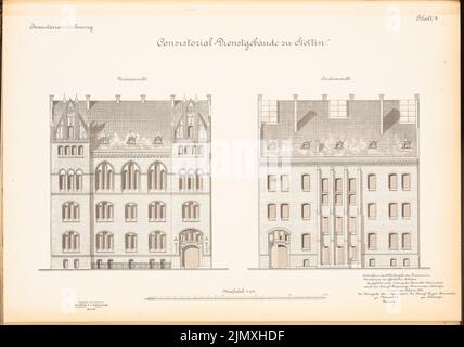 Architetto sconosciuto, edificio di servizio consistoriale, Szczecin (ca 1892): vista anteriore, posteriore 1: 100. Litografia su carta, 48,3 x 69 cm (inclusi i bordi di scansione) Foto Stock