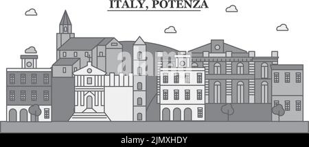 Italia, città di potenza skyline isolato vettore illustrazione, icone Illustrazione Vettoriale