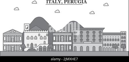 Italia, Perugia città skyline isolato vettore illustrazione, icone Illustrazione Vettoriale