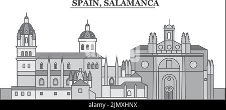 Spagna, Salamanca città skyline isolato vettore illustrazione, icone Illustrazione Vettoriale