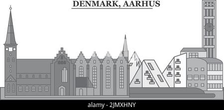 Danimarca, città di Aarhus skyline isolato vettore illustrazione, icone Illustrazione Vettoriale