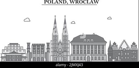 Polonia, Wroclaw città skyline isolato vettore illustrazione, icone Illustrazione Vettoriale