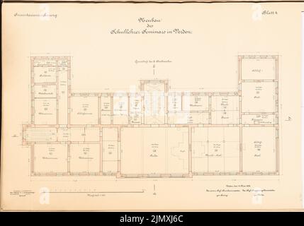 Architetto sconosciuto, seminario insegnante a Verden (ca 1893/1894): pianta del piano 1: 100. Litografia colorata su carta, 43,8 x 62,6 cm (inclusi i bordi di scansione) Foto Stock