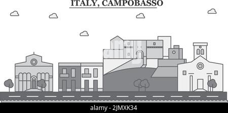 Italia, Campobasso città skyline isolato vettore illustrazione, icone Illustrazione Vettoriale