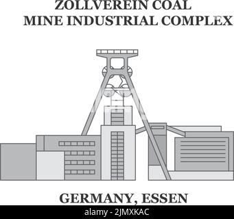 Germania, Essen, Zollverein Coal Mine Industrial Complex City skyline isolato vettore illustrazione, icone Illustrazione Vettoriale
