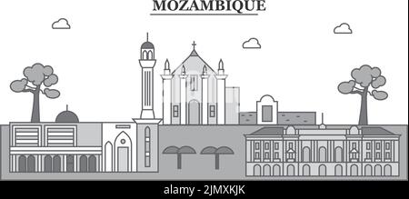 Mozambico città skyline isolato vettore illustrazione, icone Illustrazione Vettoriale