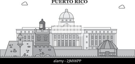 Città di Puerto-Rico skyline isolato vettore illustrazione, icone Illustrazione Vettoriale