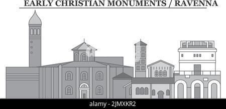 Italia, Ravenna città skyline isolato vettore illustrazione, icone Illustrazione Vettoriale