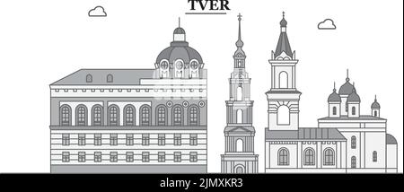 Russia, skyline di Tver città isolato vettore illustrazione, icone Illustrazione Vettoriale