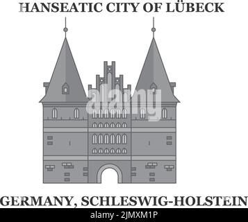 Germania, Lubeck City skyline isolato vettore illustrazione, icone Illustrazione Vettoriale