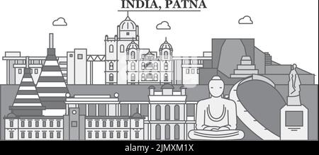 India, città di Patna skyline isolato vettore illustrazione, icone Illustrazione Vettoriale