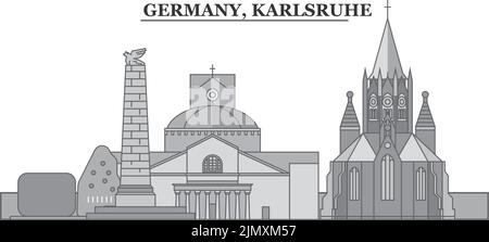 Germania, Karlsruhe città skyline isolato vettore illustrazione, icone Illustrazione Vettoriale