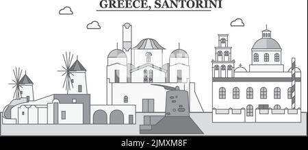 Grecia, città di Santorini skyline isolato vettore illustrazione, icone Illustrazione Vettoriale